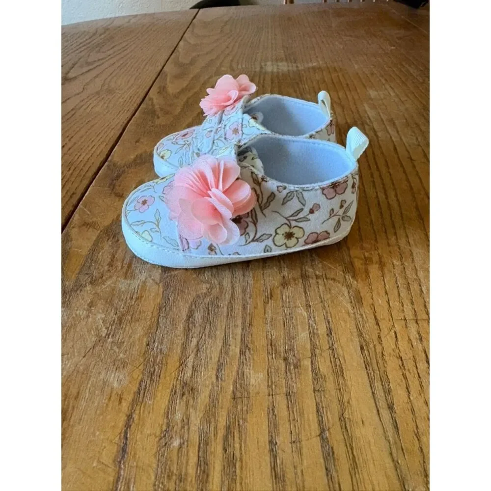 Carter's Pink and Yellow Flower 3-6 Month Shoes
